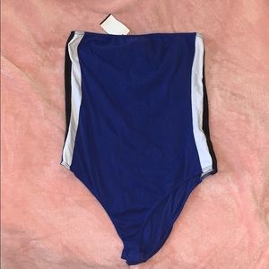 Blue tube top bodysuit